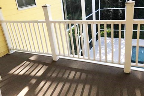 indoor-outdoor carpet on a pool balcony